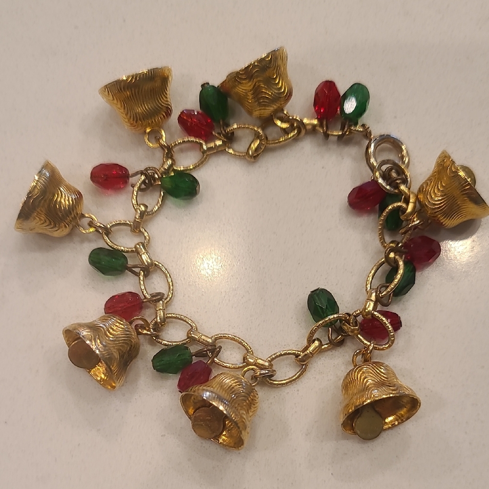 Christmas Vintage Gold and Multicolor Charm Bracelet